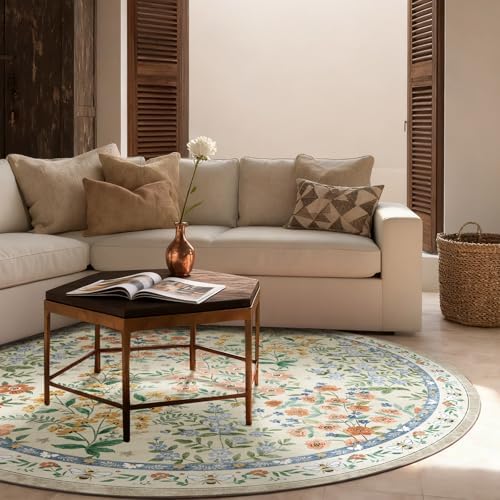 Washable Round Rugs for Bedroom 4ft: Living Room Rug Stain Resistant Non Slip Low Pile Ultra Soft Faux Wool Small Circle Rugs for Entryway Kitchen Bathroom Nursery Dorm Home Office Entrance Indoor - Image 4