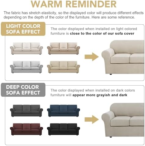 H.VERSAILTEX 4 Piece Stretch Sofa Covers for 3 Cushion Couch Covers for Living Room Furniture Slipcovers (Base Cover Plus 3 Seat Cushion Covers) Thicker Jacquard Fabric (XL Sofa, Island Fossi) - Image 4