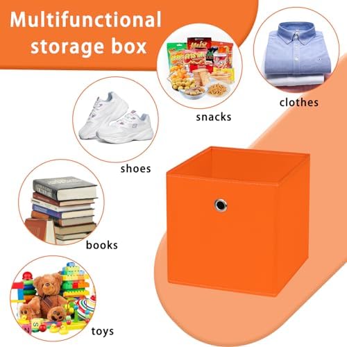 Foldable Storage Cubes Bins ,11 Inch Cloth Storage Cube Fabric Storage Box Cubes Organizer Baskets with Dual Handles for Home Organizer Set of 8 (Orange) - Image 3