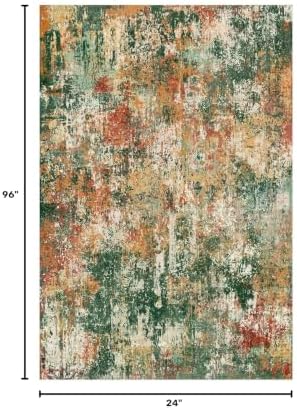 RELEANY Washable Runner 2'x8' Abstract Area Rug for Hallway Green Multi - Image 2