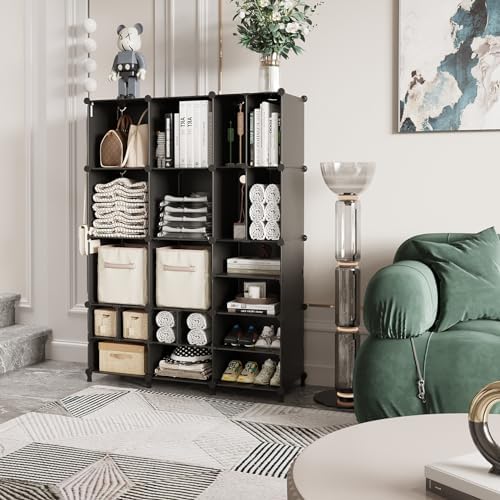 AWTATOS Cube Storage Closet Organizer Storage 12 Cube Shelves, Black - Image 2