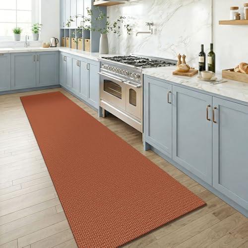 KOZYFLY Orange Runners for Hallway 2.5'x8', Washable Runner Rug, Woven Non Slip Kitchen Runner, Braided Entryway Rug, Floor Carpet for Foyer, Bedroom, Hall, Burnt Orange/Tan - Image 2