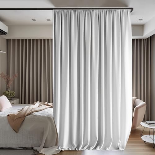 Hoeflife Room Dividers Blackout Curtains With Ceiling Mount Track for Living Room Bedroom - 1 Panel W100 x H108 White Curtain and Black Track - Image 6