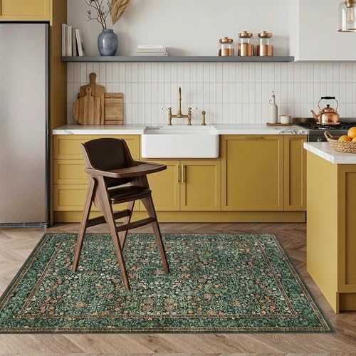Rugxara Green Floral 3x5 Rug for Entryway Bedroom Washable Area Rugs Carpet - Image 4