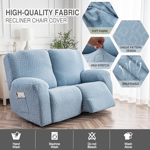 Genina Waterproof Recliner Loveseat Cover,2 Seat Couch Cover,Light Blue - Image 4