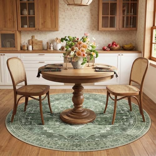 RELEANY Washable Area Rug, Round 6ft, Green/Dark Green/Gray - Image 2