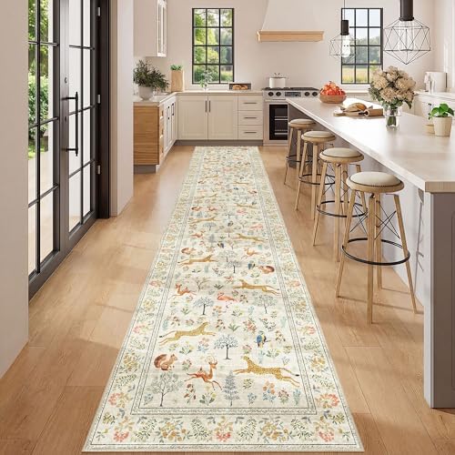 DUKINO 2.6x12 Hallway Runner Rug, Washable Animal Rug Non Slip, Beige - Image 3