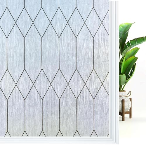 Window Privacy Film, Moroccan Pattern Static Cling, Rain, 35.4" x 118.1" by WindimileyDecor