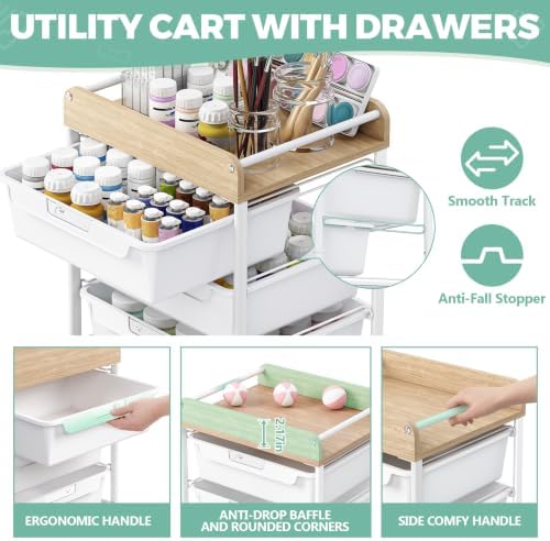 SYKIARIOL Rolling Craft Storage Cart with 4 Drawers,Kids Art Cart,White - Image 4