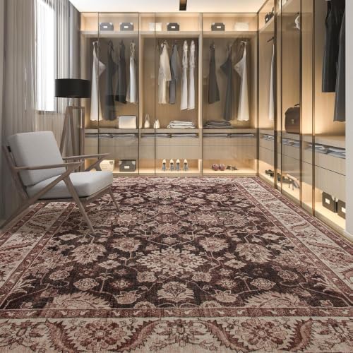 Hanples 5x7 Area Rugs for Living Room, Washable Rug Vintage Floral, Rust - Image 6