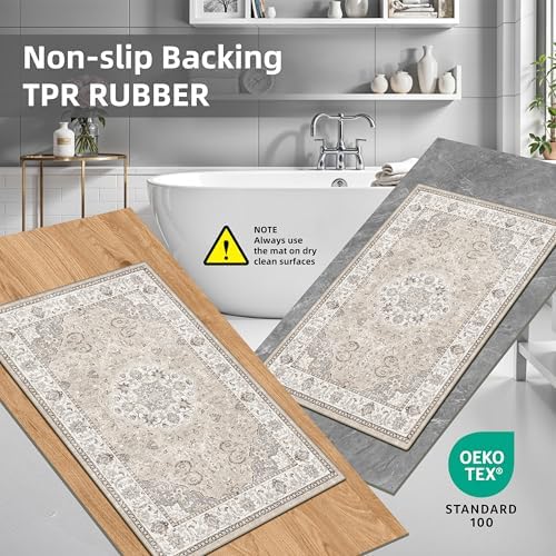 Washable Kitchen Rug Set of 3: Boho Non-slip Soft Stove Sink Mat Light Weight Stain Resistant Carpet for Dog Bowl Area Comfort Tile/Hardwood Floors Protection Mat for Entryway Foyer(2x3+2x4+2x5,Beige) - Image 5