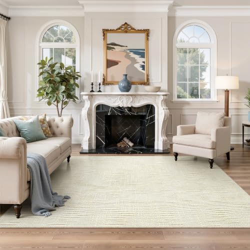 Valenrug Washable Rugs 5x7, High-Low Pile Area Rugs for Living Room, Ivory by Valenrug