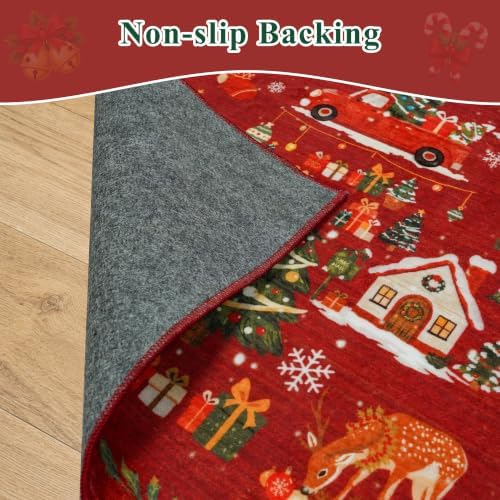 2x3 Christmas Cute Area Rug : Non-Slip Washable Winter Holiday Indoor Doormat Soft Low Pile Decorative Floor Mat for Kitchen Bathroom Living Room Bedroom Red Holiday Home Decor Gift（2x3，Red） - Image 5