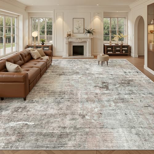 Soalmost 10x14 Area Rugs for Living Room Washable Rug Abstract Pink/Grey by Soalmost