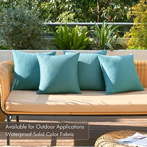 MIULEE Pack of 4 Decorative Outdoor Throw Pillow Covers Linen Waterproof Pillow Covers Summer Farmhouse Cushion Cases for Patio Garden Tent Balcony Couch Sofa 18x18 Inch Turquoise - Image 2