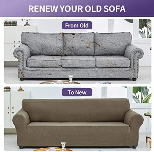 Joccun Stretch Couch Cover Slipcovers, 1-Piece Sofa Covers for 3 Cushion Couch Spandex Jacquard Washable Furniture Protector Cover for Living Room,Kids,Pets(Sofa,Fossil) - Image 6