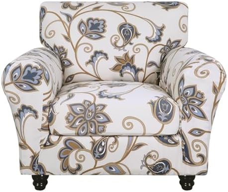 SearchI Stretch Sofa Cover Printed Couch Covers, Floral Pattern 2 Piece Armchair Slipcover with Separate Chair Cushion Cover, Washable Furniture Protector for Living Room(Armchair, Love Flower) by SearchI