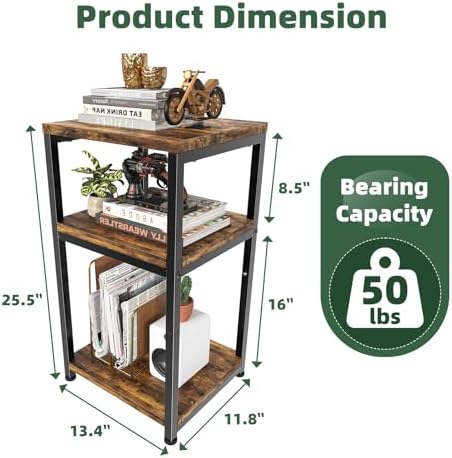 Simple Trending Side Table, End Table Night Stand, 3 Tiers Shelf for Living Room, Rustic Brown - Image 3