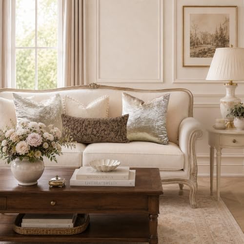 GIGIZAZA Crushed Beige Velvet Throw Pillow Covers 18x18 Pack of 2 - Image 4