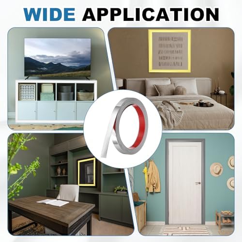 uxcell Silver Peel and Stick Molding Trim, 0.8 Inch x 9.8 ft Self-Adhesive Mirror Tape, Flexible PVC Border Strip for Wall Decoration Tile Edge Ceiling Floor Frame Furniture Decoration - Image 7