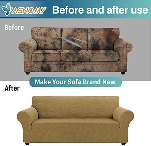 Asnomy Stretch Couch Covers for Sofa Washable, 3 Cushion Couch,Light Brown - Image 6