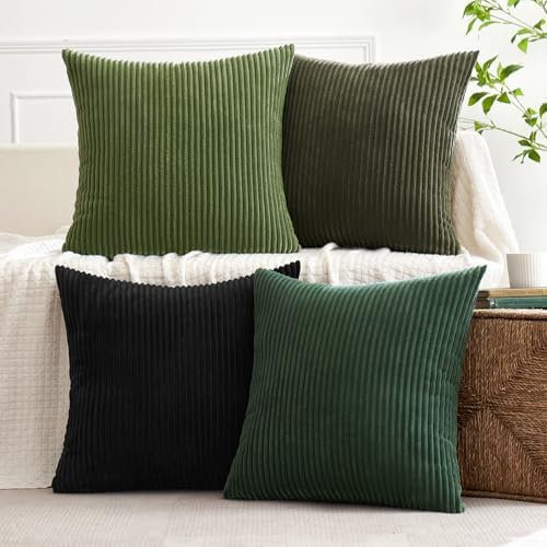 MIULEE Soft Corduroy Decorative Throw Pillow Covers Neutral Green 18x18 - Image 4