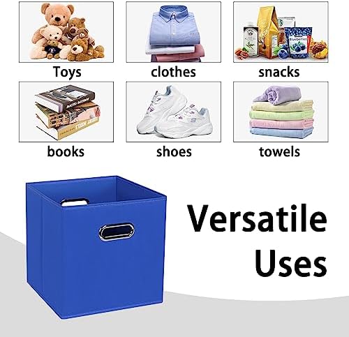 Black Foldable Storage Cubes Bins , Fabric Storage Box Cubes Organizer Baskets with Dual Handles for Home Organizer (Dark Blue) - Image 3