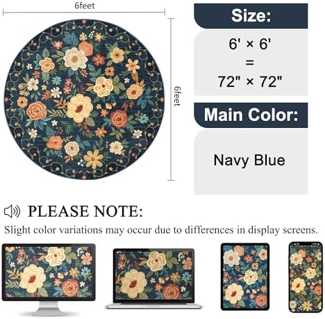 DUKINO 6ft Round Rug, Washable Circle Rug for Bedroom Non Slip, Navy Blue - Image 2