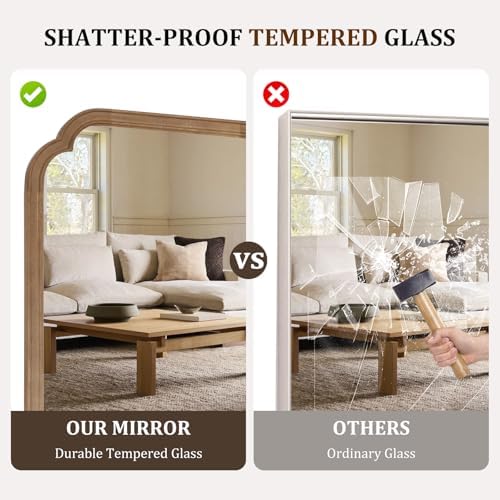 WallBeyond Farmhouse Full Length Mirror with Stand 22x65 Inch, Wooden Frame Floor Mirror,for Bedroom, Entryway, Living Room(Natural) - Image 6