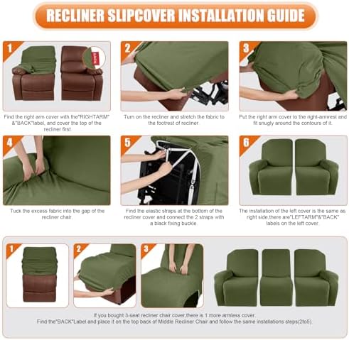 VANSOFY Stretch Recliner Couch Cover, Slipcover, Army Green, 3 Seater - Image 4