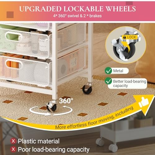 Goovilla Rolling Makeup Organizer Cart with Drawers, 5 Tier Metal, White - Image 5