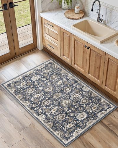 AMADA HOMEFURNISHING 2x3 Washable Area Rug, Low-Profile Entryway Rug with Non-Slip Backing & Durable Edge Binding, Vintage Rug Pattern, Small Rugs for Entryway, Kitchen & Living Room - Image 2