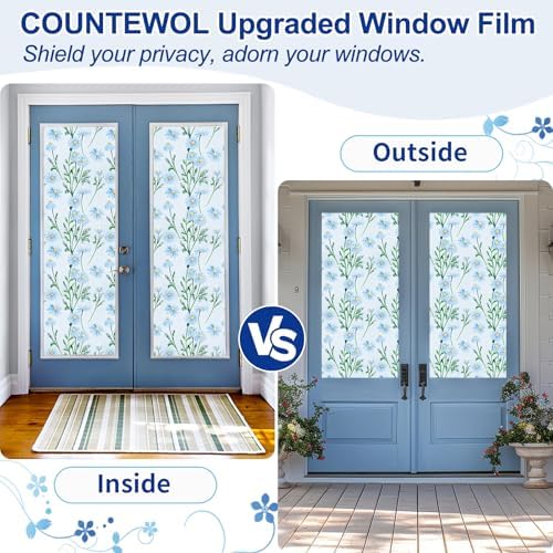 Countewol Privacy Window Films Stain Glass Cling No Glue Anti-UV Window Sticker for Bathroom Bedroom Living Room(Daisy Textured 78.7" L*17.5" W) - Image 5