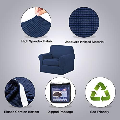 H.VERSAILTEX High Stretch 2-Piece Armchair Cover/Sofa Chair Covers/Slipcover Furniture Protector for Chairs, Made of Rich Textured Spandex Small Checks Knitted Jacquard Fabric (Chair, Navy) - Image 4