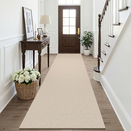 KOZYFLY Runners for Hallways 3x10 ft Washable Kitchen Runner Non Slip Rubber Backed Hallway Rugs Cotton Entryway Runner Rug for Indoor Hall, Backdoor, Kitchen, Ivory Beige by KOZYFLY