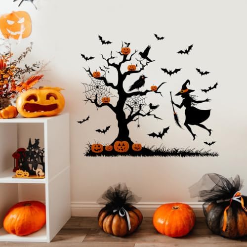 Witch Wall Decals Peel and Stick Halloween Wall Stickers, Spooky Witch Removable Vinyl Wall Decor, Magic Theme Wall Art for Bedroom Party Home Decoration by ANNAQUEEN