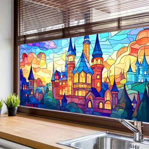 HOMETITUTE Rainbow Castle Stained Glass Window Cling 39.3x17.7 Inch PVC - Image 4