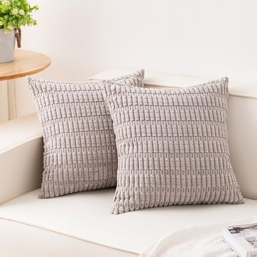 Pack of 2 Corduroy Decorative Throw Pillow Covers 18x18 Inch, Silver Gray by Unknown