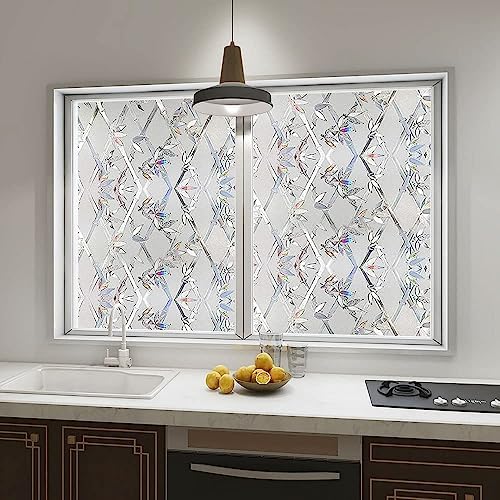 Window Privacy Film, 3D Stained Glass Film, Vinyl Decorative Window Decals, Static Cling Window Film Non-Adhesive Removable (17.5 x 157.4 inch) - Image 4