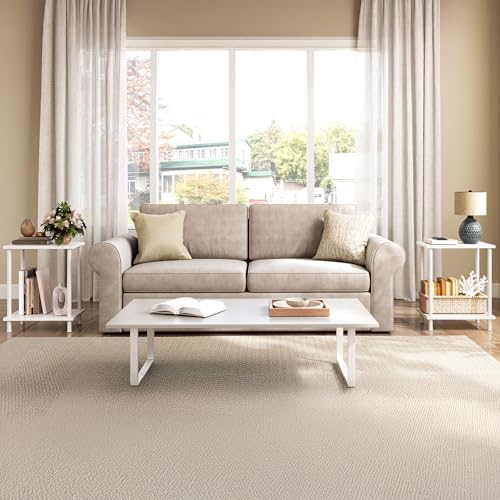 HOOBRO End Tables Set of 2, Small Side Table, Nightstand with 2-Layer Storage Shelves, Sofa Table for Small Spaces, Living Room, Bedroom, Stable Frame, Easy Assembly, White WW09BZP201 - Image 2