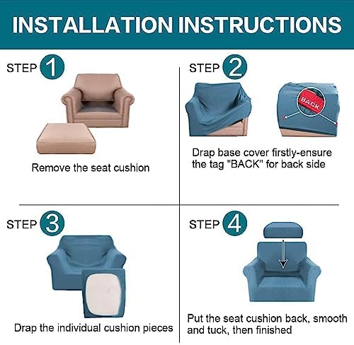 Turquoize 2 Piece Chair Covers Chair Slipcovers for Living Room Armchair Couch Cover Chair Sofa Cover with Individual Cushion Covers Furniture Cover for Chairs Feature Thick Fabric (Chair, Dusty Blue) - Image 6