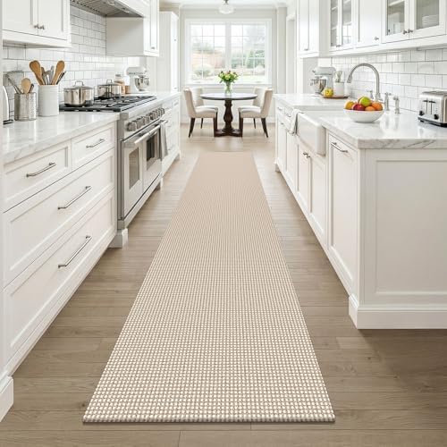 KOZYFLY Cotton 2x12 Runners Rugs for Hallway, Long Washable Runner Rug, Woven Non Slip Kitchen Runner, Braided Entryway Rug, Floor Carpet for Entry, Aisle, Hall, Ivory Beige - Image 2