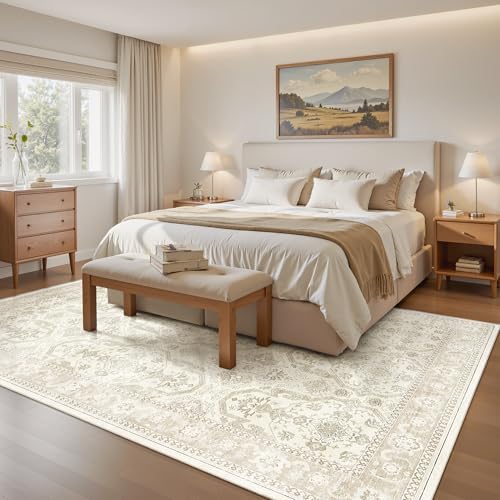 Soalmost 6x9 Area Rug for Living Room Washable Rugs Non-Slip Beige/Brown - Image 4