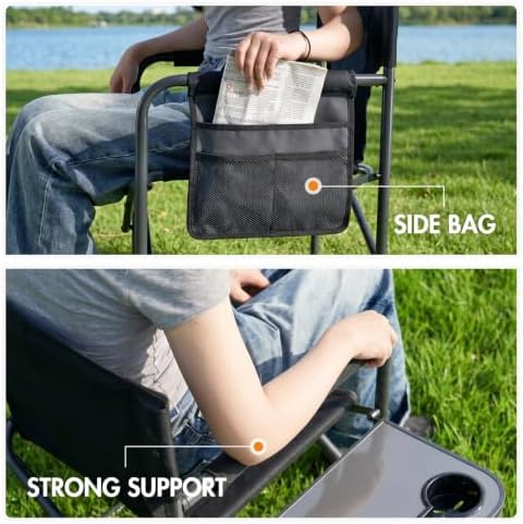 Portal Directors Chair Camping Chairs for Adults with Side Table Folding Lawn Chairs for Adults, Directors Chairs Foldable for Outdoor Chairs for Beach, Travel, Heavy Duty Supports 300LBS, Black/Grey - Image 5