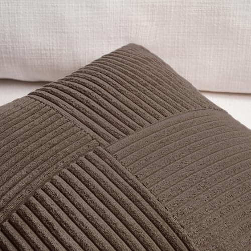 Fancy Homi 2 Packs Dark Brown Lumbar Decorative Throw Pillow Covers 16x32 Inch for Living Room Couch Bed, Rustic Farmhouse Boho Home Decor, Soft Striped Corduroy Rectangle Accent Cushion Case 40x80 cm - Image 3