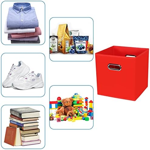 Fabric Cubby Storage Bins,13x13x13 Inches,Cube Organizer Bin Foldable Storage Boxes with Dual Handles Fabric Organizer Box and collapsible Storage basket,Set of 8,Red - Image 3