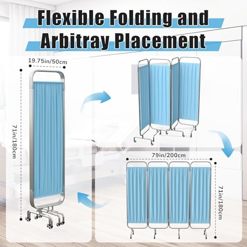 tonchean 4-Panel Medical Privacy Screen on Wheels, 79"x71" Folding Divider - Image 3