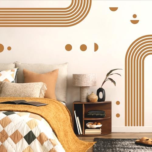 Kazova Brown Arch Wall Decal 2 Sheets Form One Large Arch Peel and Stick Mid Century Modern Abstract Wall Stickers for Living Room Bedroom Office Headboard Decor - Image 3