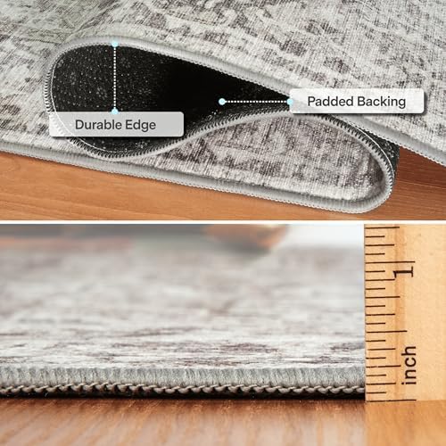 ReaLife Rugs Machine Washable Area Rug - Living Room Bedroom Bathroom Kitchen Entryway Office - Padded Low Pile Stain Resistant Premium - Boho Farmhouse Vintage - Lyle - Beige Ivory 5' x 7' - Image 2