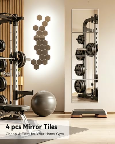 Full Length Wall Mirror Tiles, 12'' x 12'' x 4PCS, Acrylic Unbreakable Full Body Mirror for Bedroom Squares Shatterproof Mirror Sheets Wall Mounted for Home Gym Door Plexiglass Mirrors Safe for Kids - Image 4